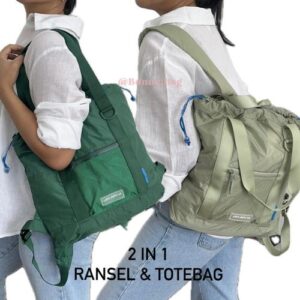 BTV PARAPACK Ransel Tote Bag Laptop Kerja Kuliah Sekolah Travel Sleting Serut Nylon Waterproof - FOREST